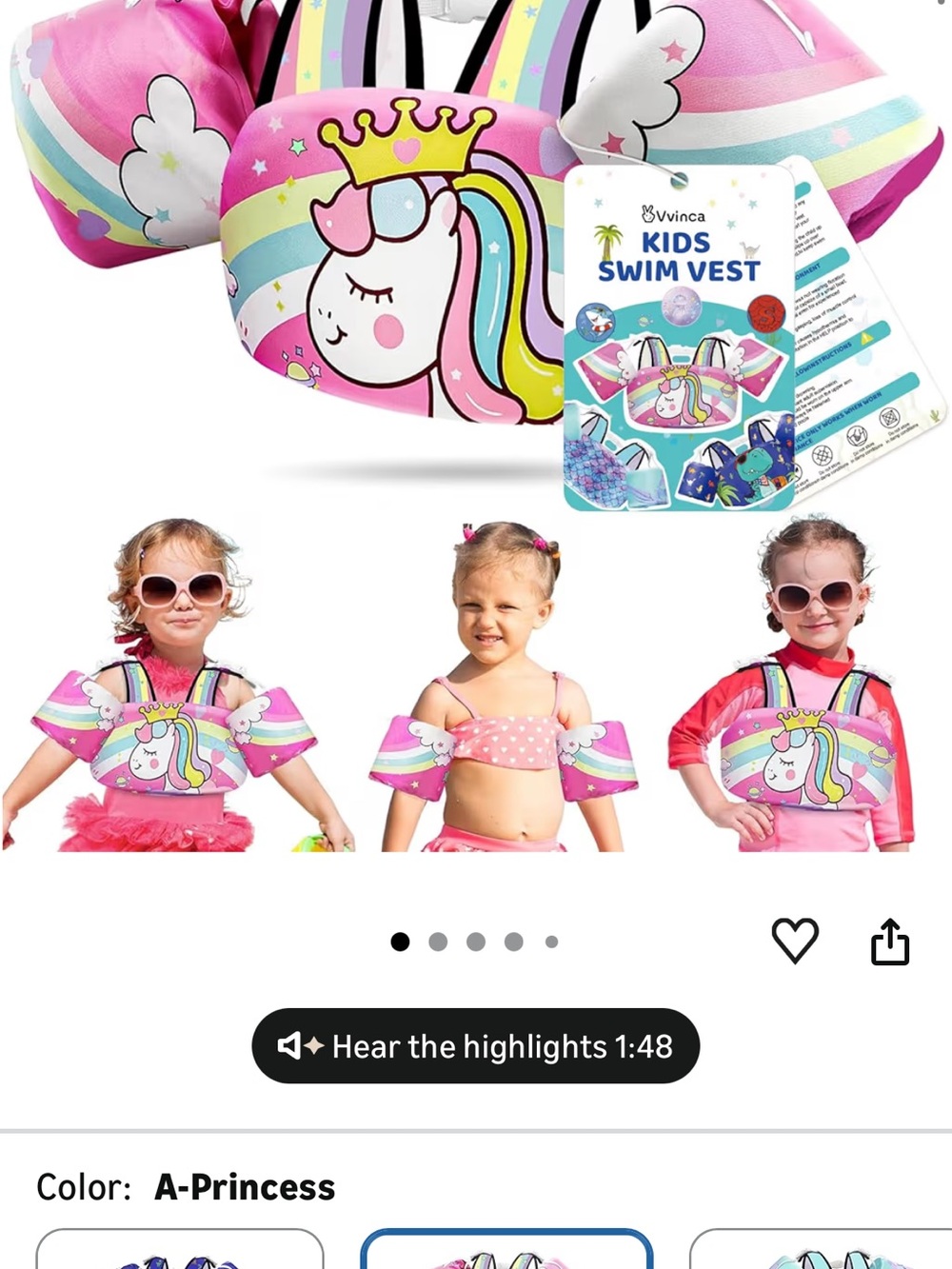 Kids Swim Vest - Pink Unicorn Princess Floatie